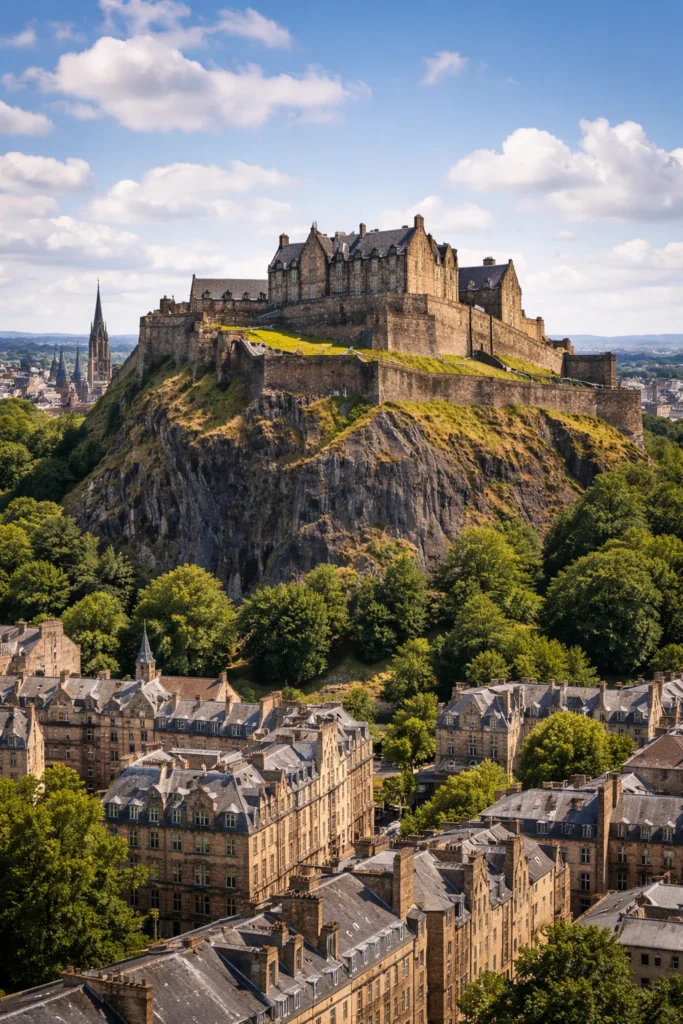 Edinburgh Castle history showing the fortress rising above the Old Town on Castle Rock