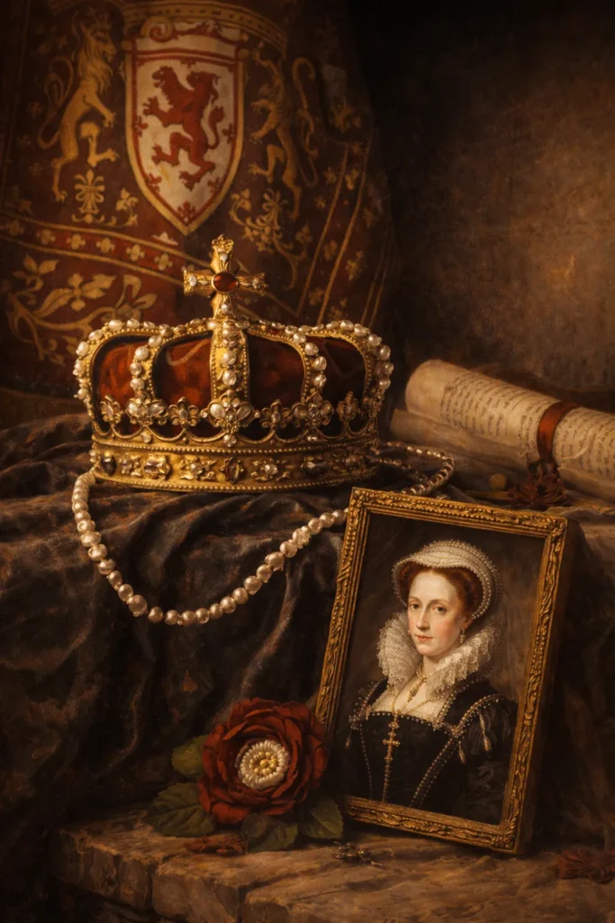Symbols representing the legacy and lost crown of Mary, Queen of Scots